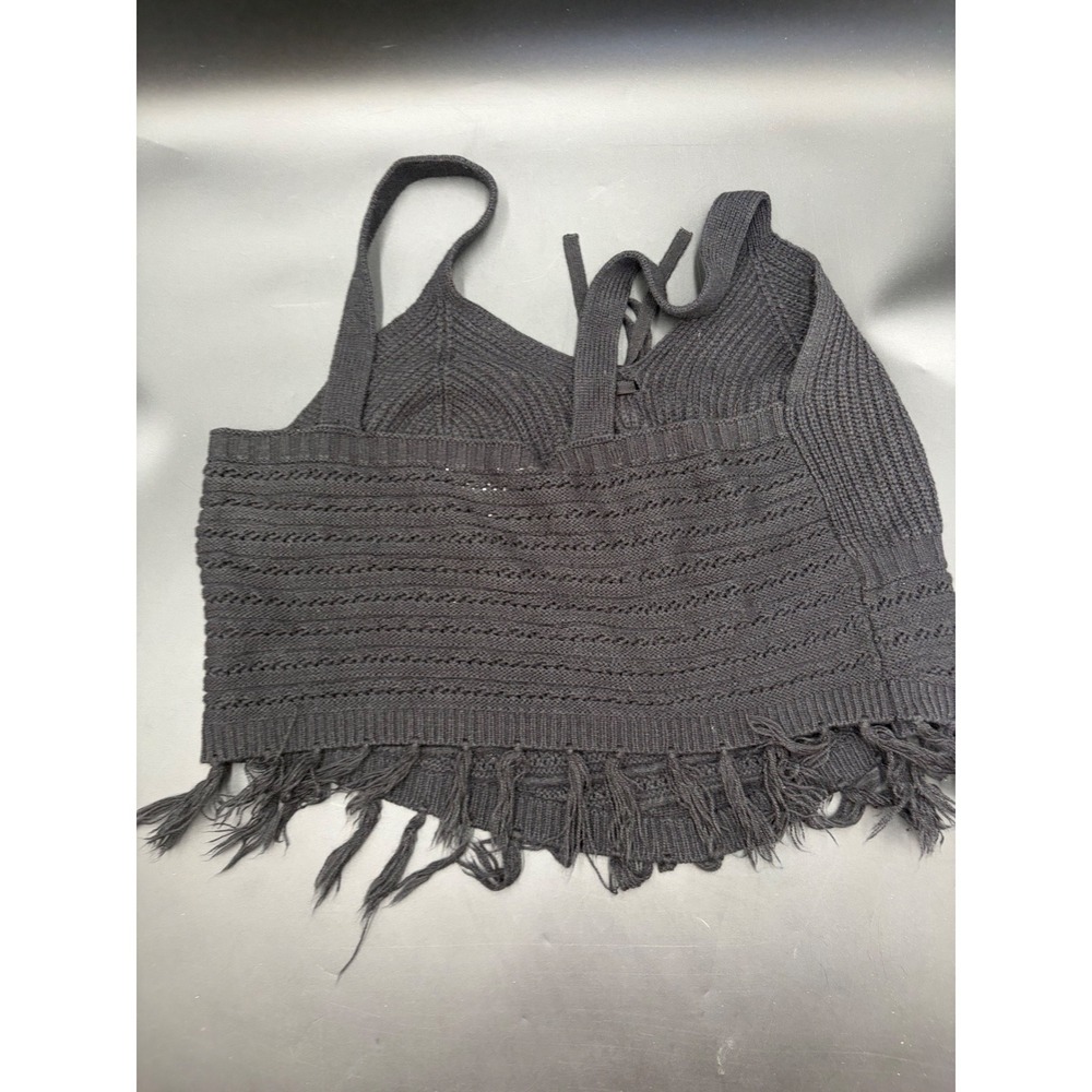 No Boundaries Womens Black Knit Fringe Crop Top Lace Up Cami XXL 19 - Picture 5 of 5